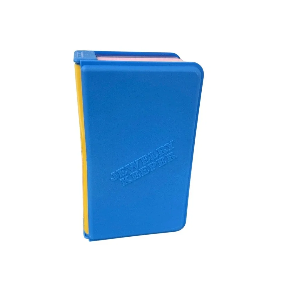Emson Jewelry Keeper Vintage 1988 Book Style Travel Organizer Blue Yellow Pink